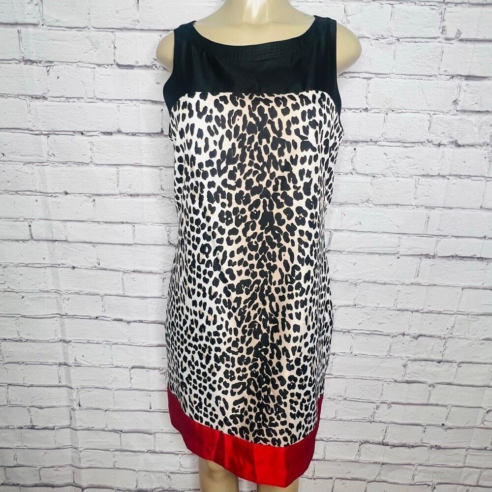 White House Black Market Womens Black Red Leopard Print Sheath Dress Size 12